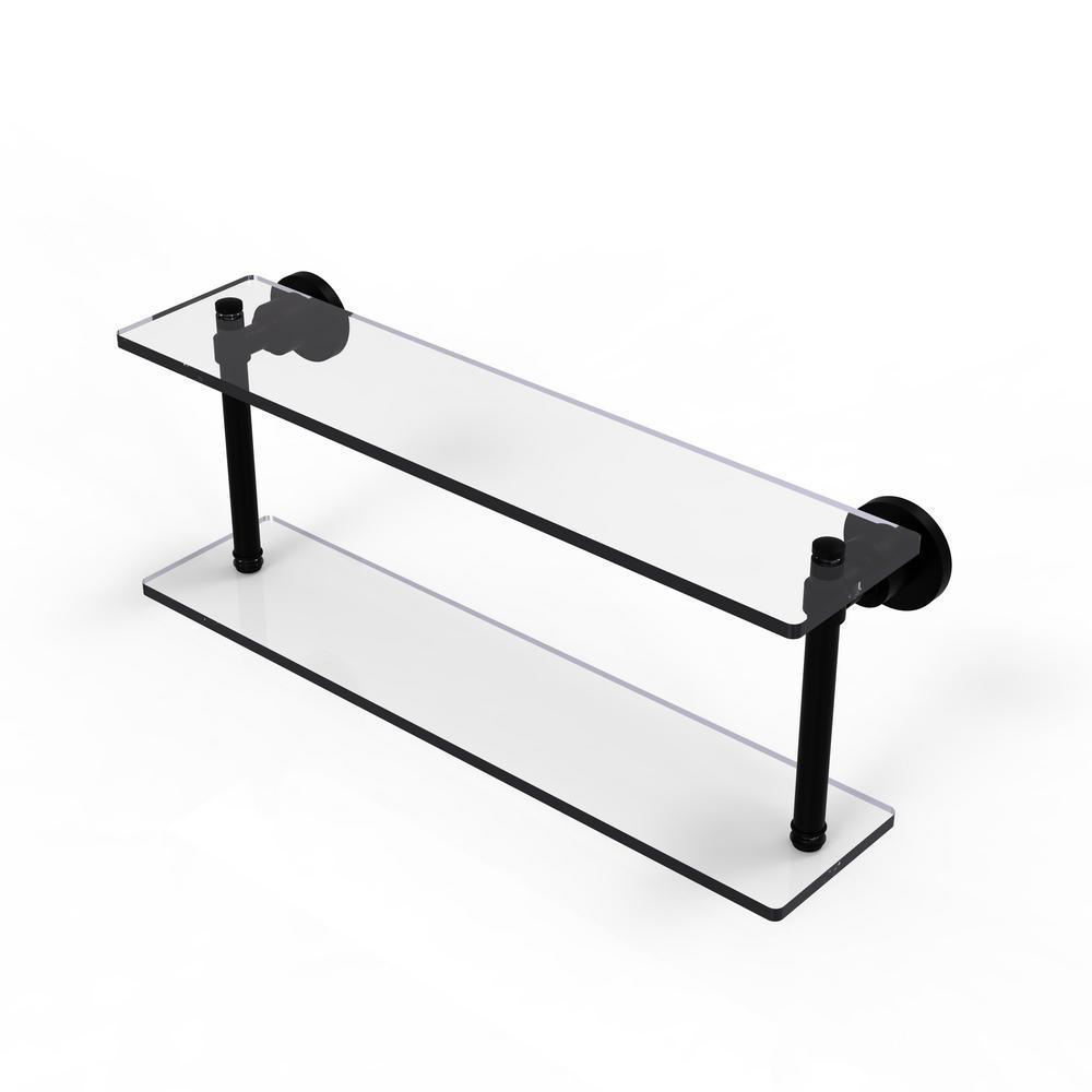 Washing Square Collection 22 in. 2-Tiered Glass Shelf in Matte Black