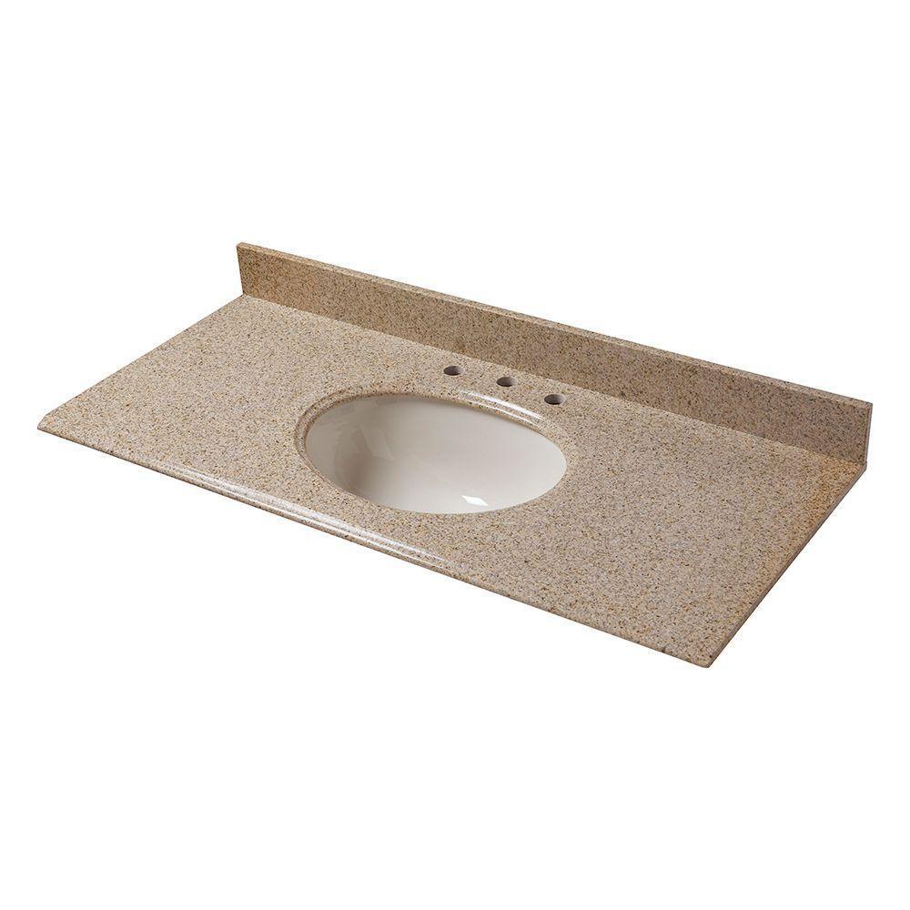 49 in. W Granite Vanity Top in Beige with Biscuit Bowl and 8 in. Faucet Spread