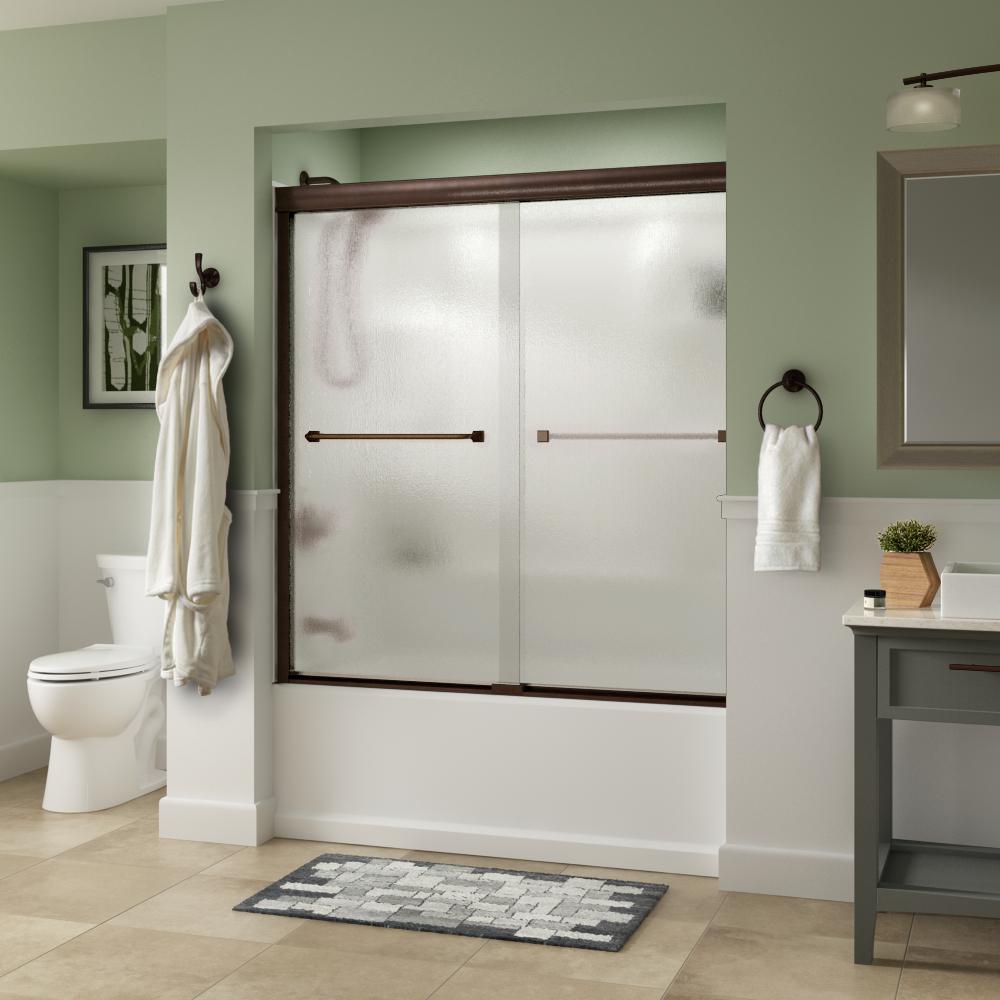 Everly 60 in. x 58-1/8 in. Traditional Semi-Frameless Sliding Bathtub Door in Bronze and 1/4 in. (6mm) Rain Glass
