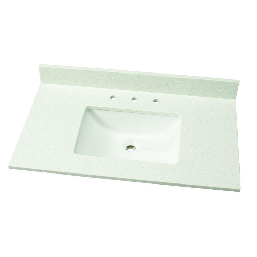 37 in. W Engineered Stone Single Vanity Top in Sparkling White with White Sink