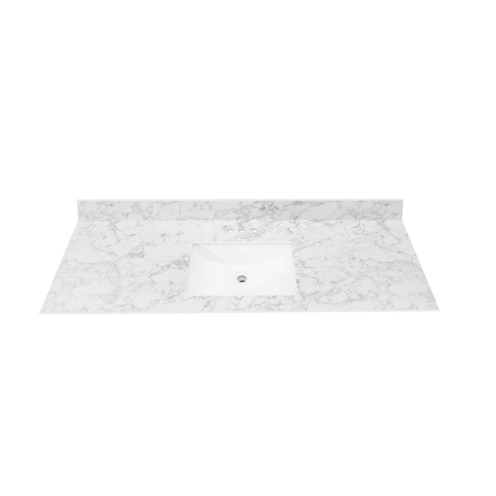 61 in. W x 22 in. Vanity Top in Volakas Marble with Single White Sink and 4 in. Faucet Spread