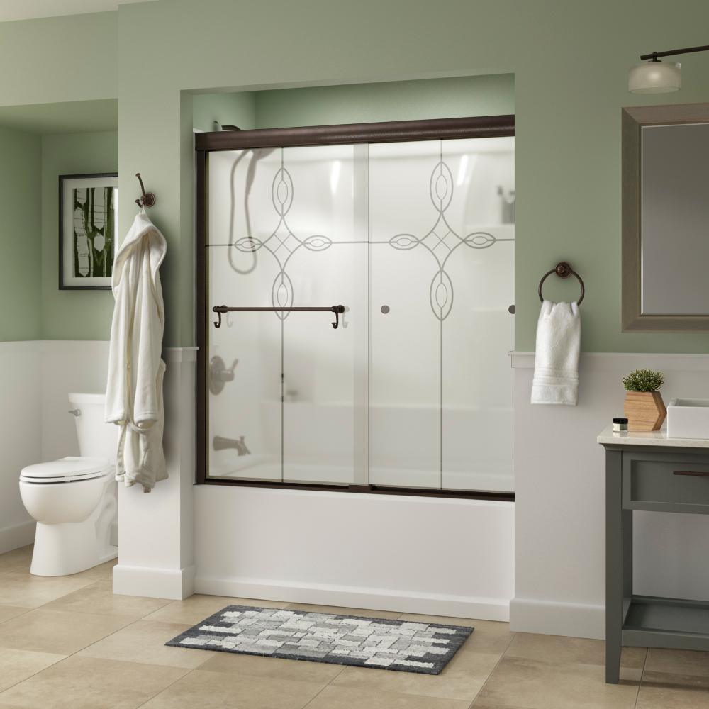 Portman 60 in. x 58-1/8 in. Semi-Frameless Traditional Sliding Bathtub Door in Bronze with Tranquility Glass