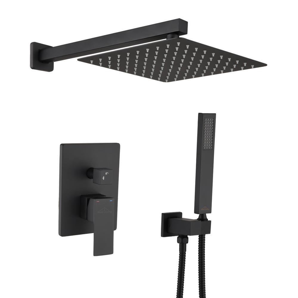 Shower System Wall Mounted with 10 in. Square Rainfall Shower head and Handheld Shower Head Set, Matte Black