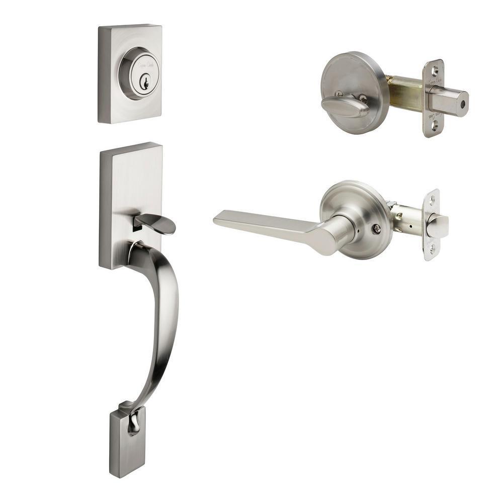 Craftsman Satin Stainless Door Handleset with Contemporary Lever Trim