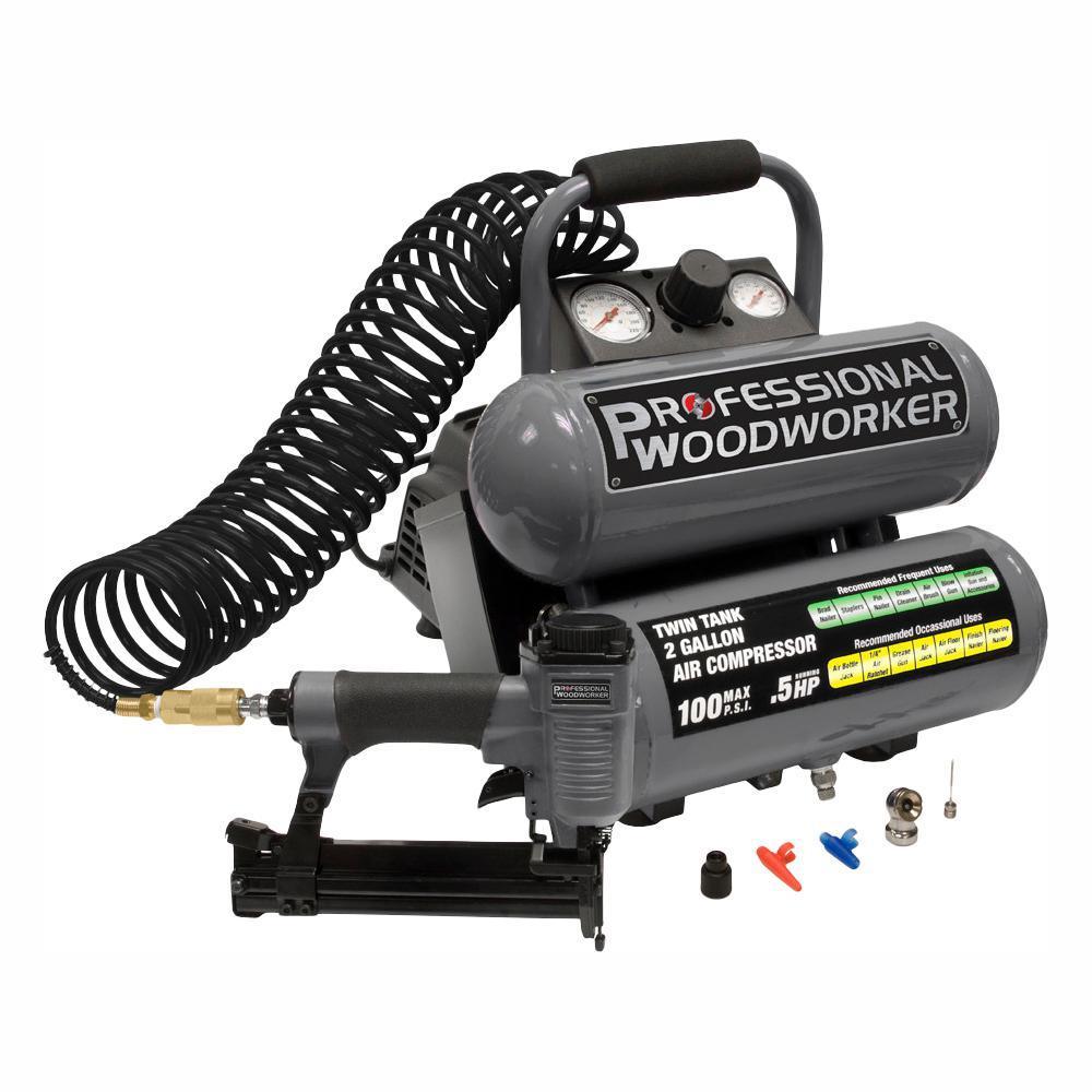 2 Gal. Twin Stack Compressor with 1-1/4 in. Brad Nailer, On Board Storage for Nailer and Air Accessories