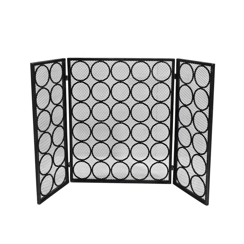 Hartly Modern Black and Silver Three Panel Iron Fire Screen