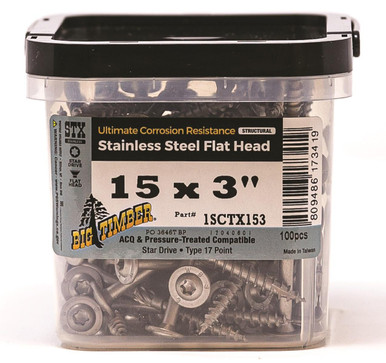 Big Timber SCTX Stainless Steel Construction Lag Screws 100PC Bucket