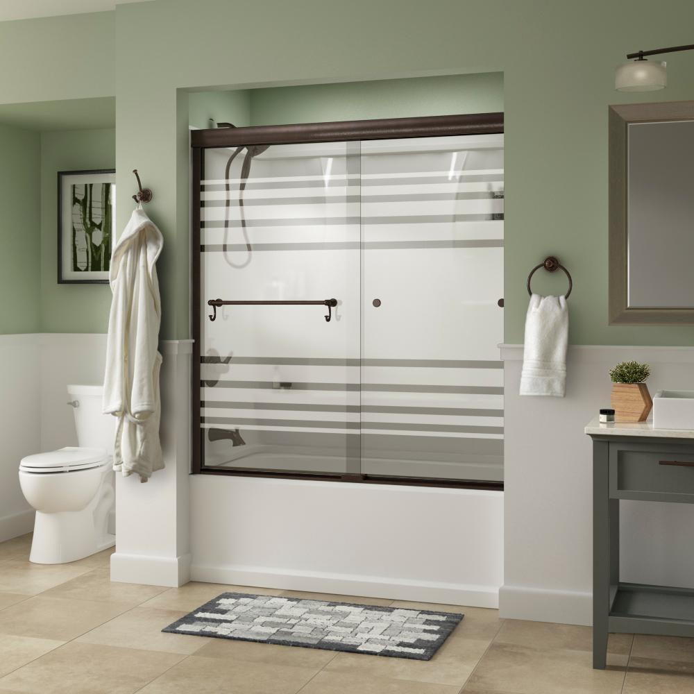 Portman 60 in. x 58-1/8 in. Semi-Frameless Traditional Sliding Bathtub Door in Bronze with Transition Glass