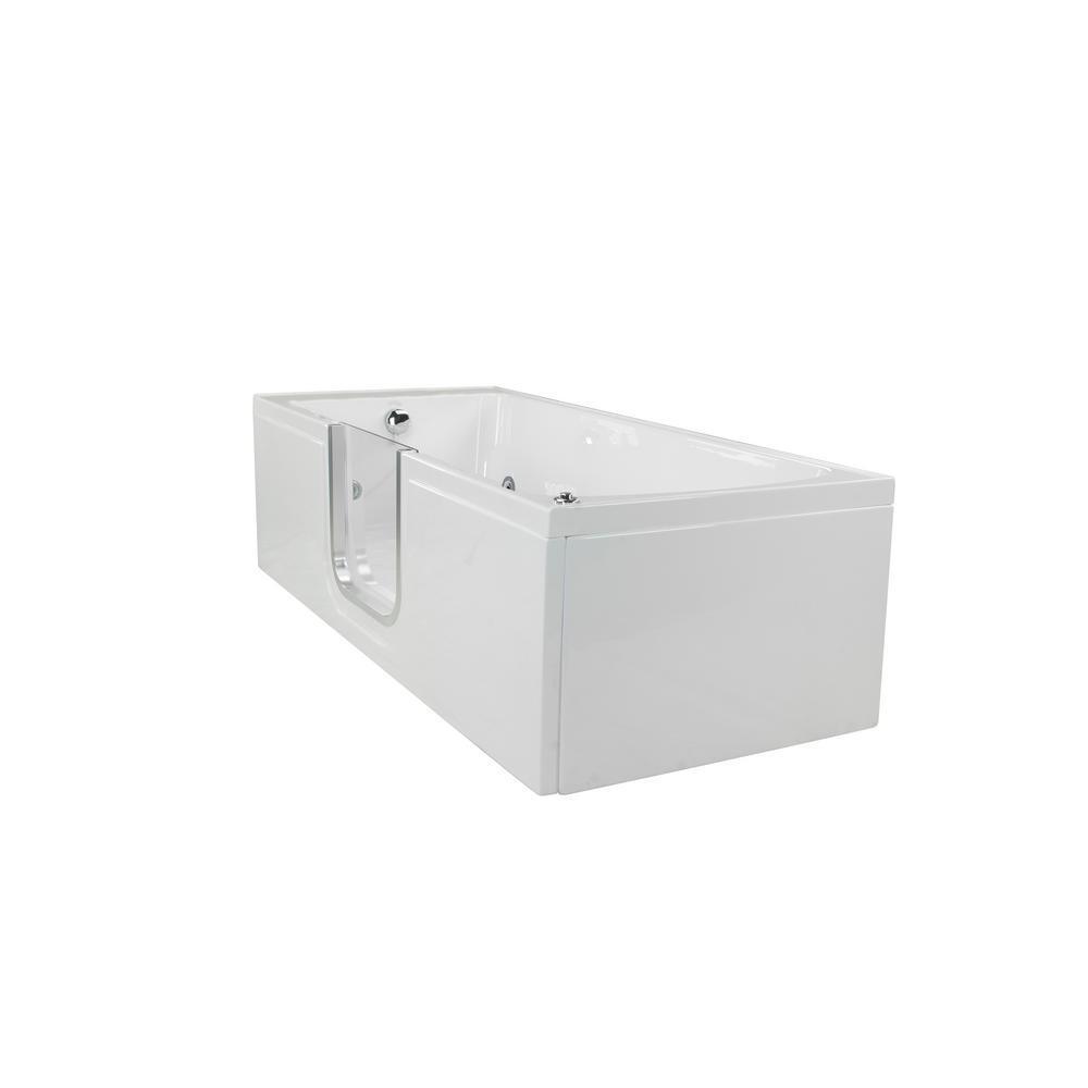 Laydown 72 in. Walk-in Whirlpool Bathtub in White with Left Hinged Middle Glass Door and 2 in. Left Drain