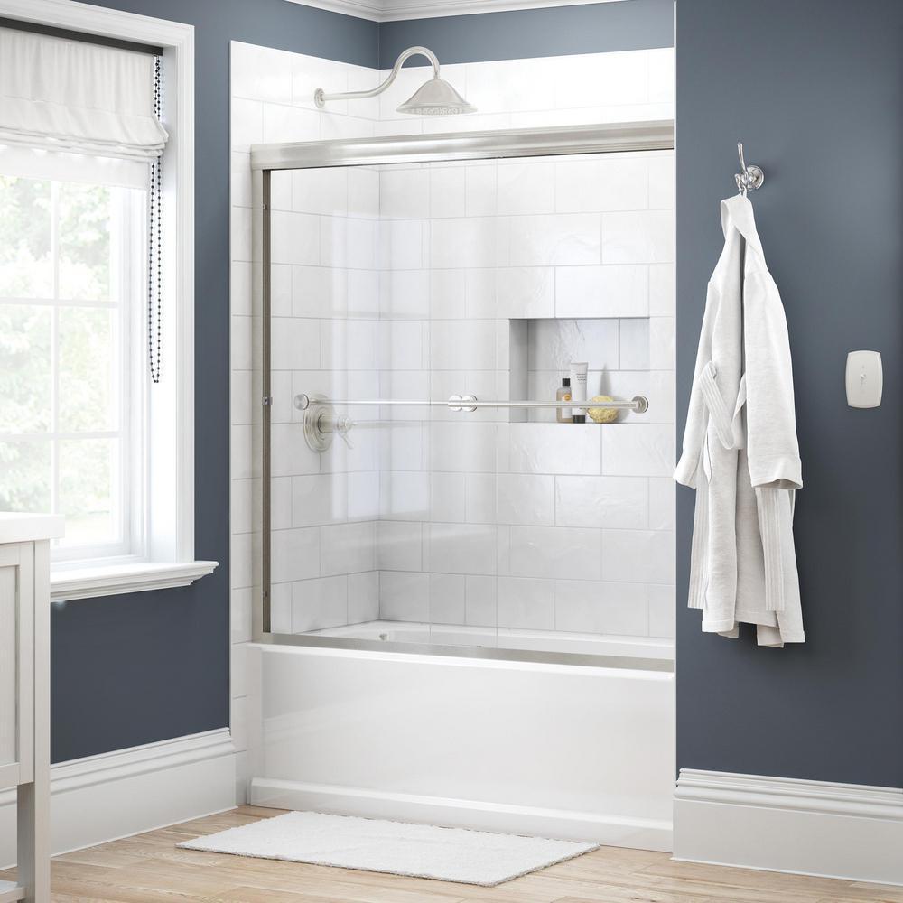 Lyndall 60 in. x 58-1/8 in. Semi-Frameless Traditional Sliding Bathtub Door in Nickel with Clear Glass