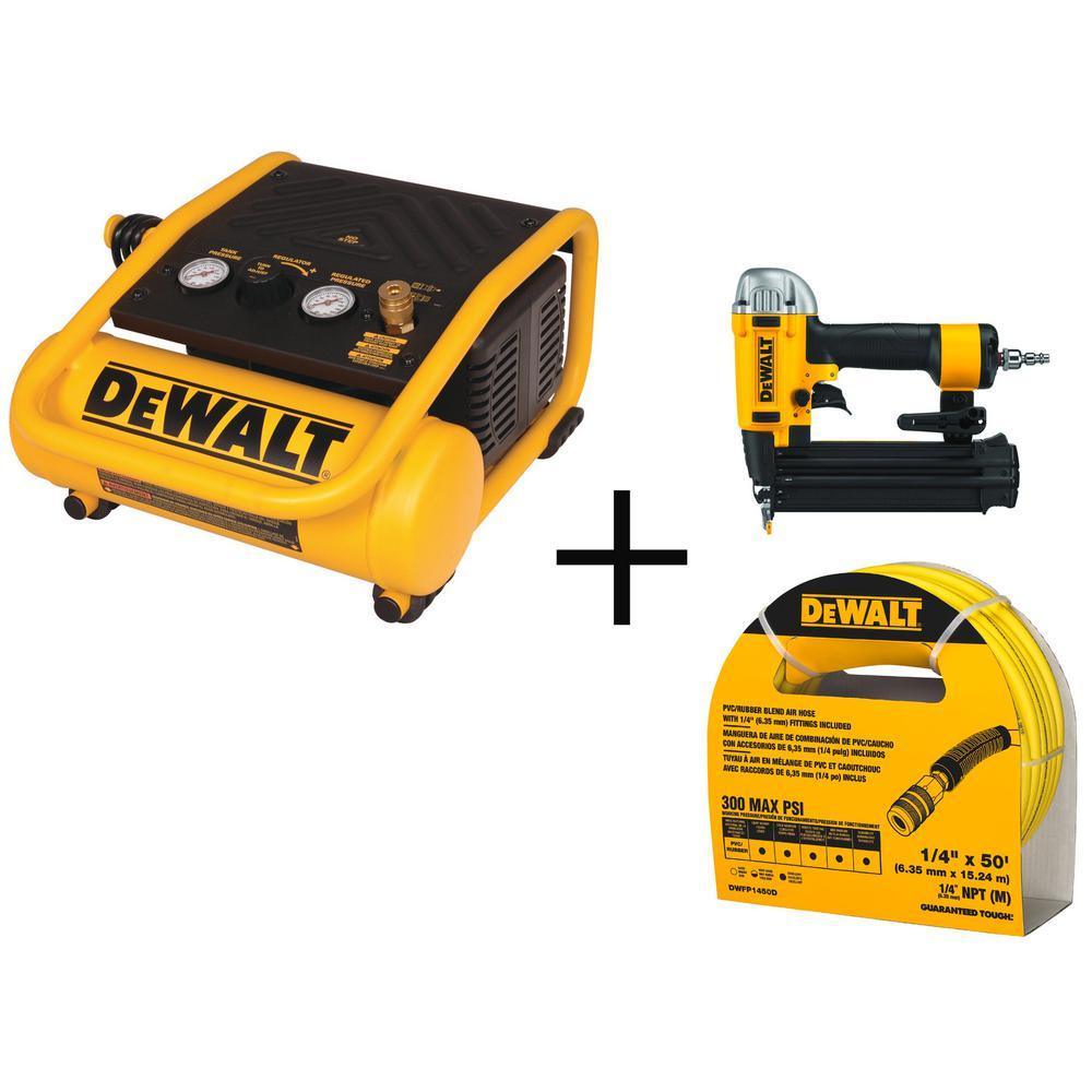 1 Gal. Portable Electric Trim Air Compressor with Bonus 18-Gauge Pneumatic Brad Nailer and 50 ft. x 1/4 in. Air Hose