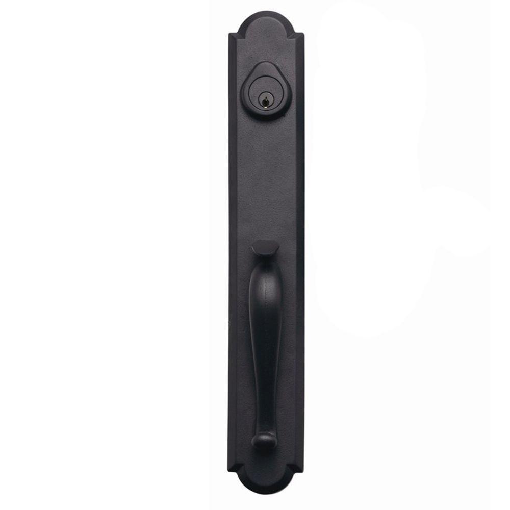 Sandcast Collection Valero Aged Black Single Cylinder Deadbolt Entry Door Handleset with Tulum Knob Inside Trim