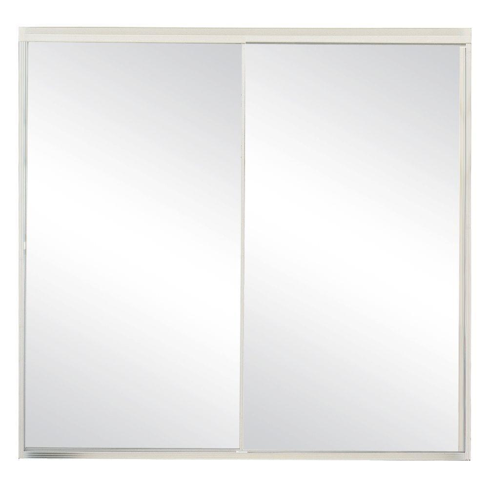 Model 500 59 in. x 57 in. Framed Sliding Tub Door in Satin Clear with Clear Glass and Color-Matched Handle
