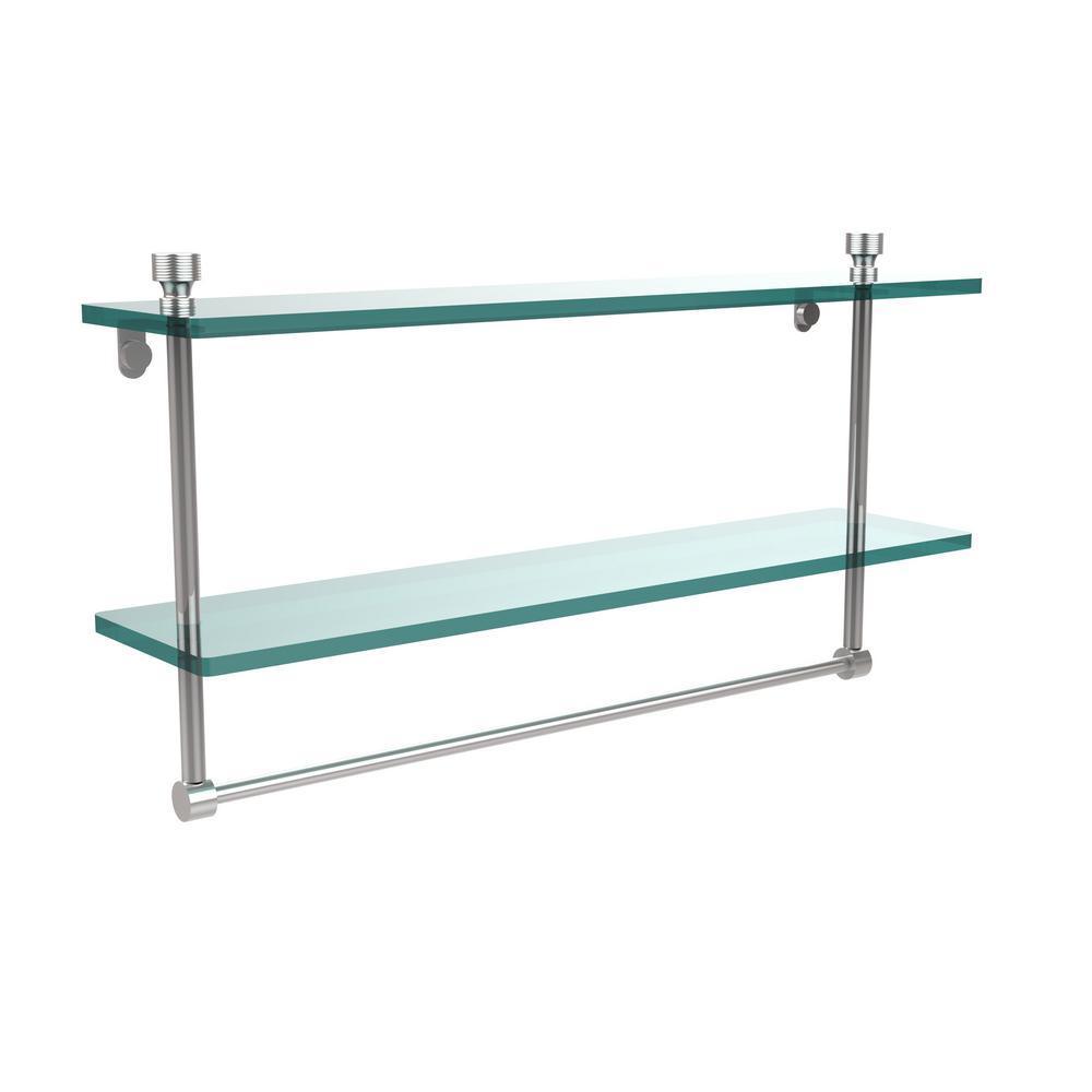Foxtrot 22 in. L x 12 in. H x 5 in. W 2-Tier Clear Glass Bathroom Shelf with Towel Bar in Polished Chrome