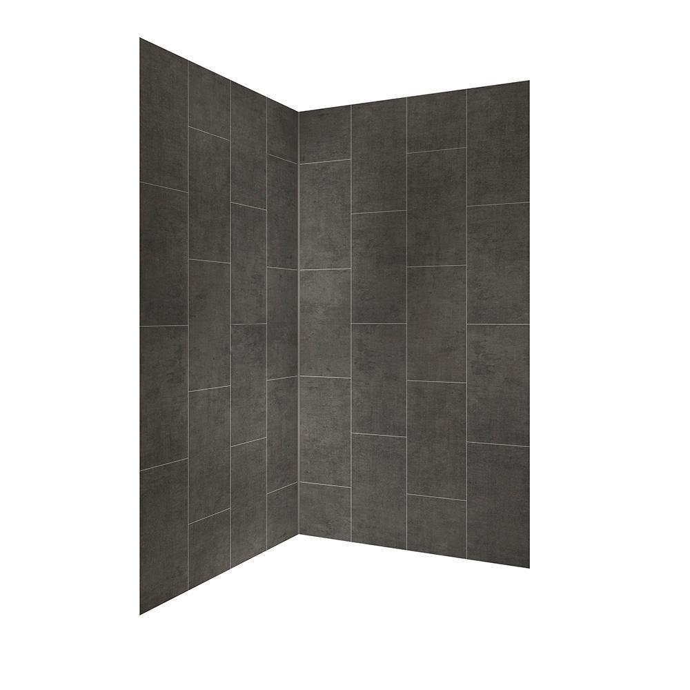 Jetcoat 42 in. x 78 in. 2-Piece Easy-Up Adhesive Neo-Angle Shower Surround in Slate