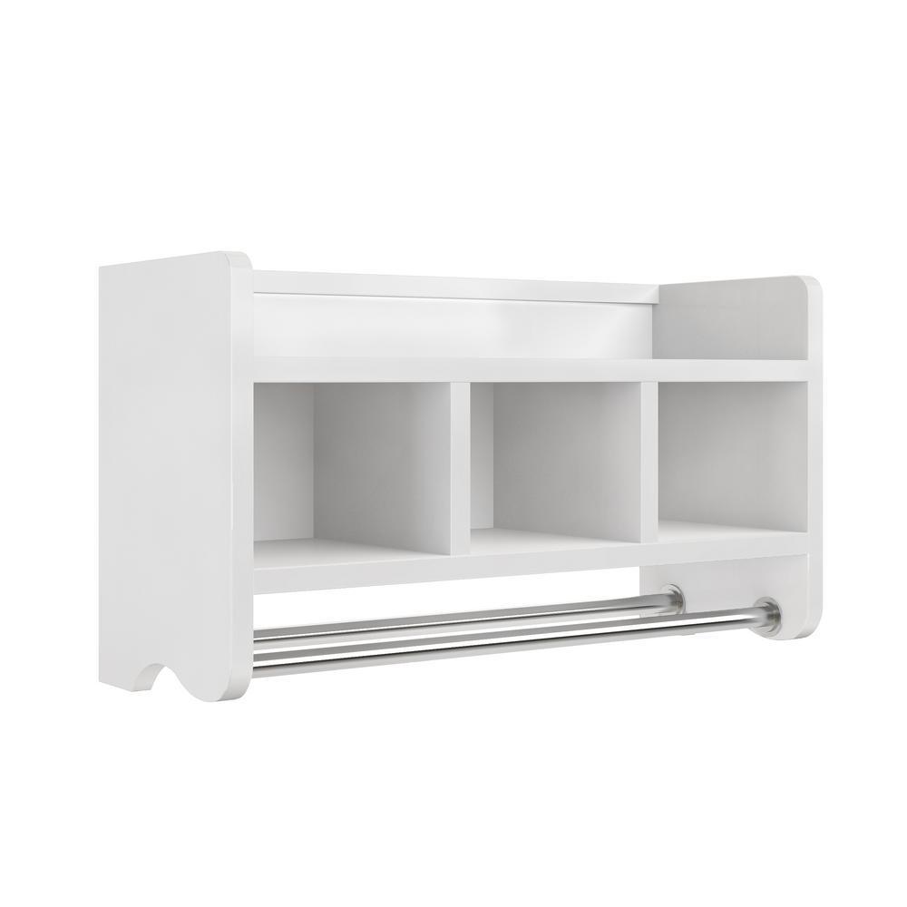 25 in. W Bath Storage Shelf with Towel Rod in White