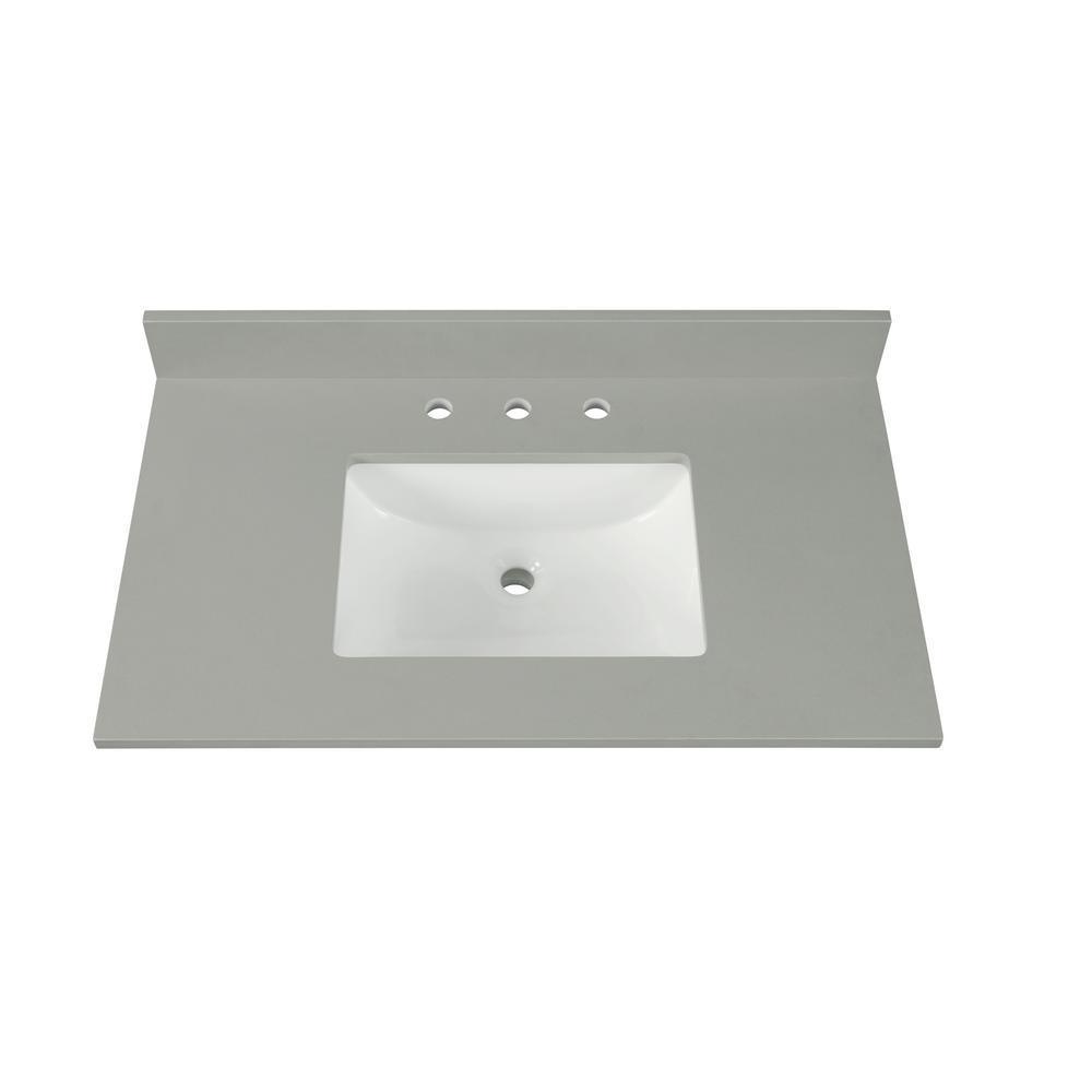 43 in. W x 22 in. D x 0.75 in. H Quartz Vanity Top in Earth Gray with White Basin