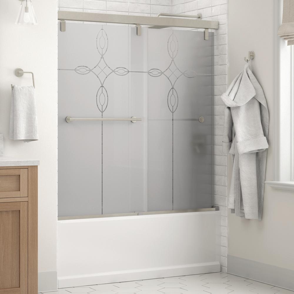 Lyndall 60 x 59-1/4 in. Frameless Mod Soft-Close Sliding Bathtub Door in Nickel with 1/4 in. (6mm) Tranquility Glass