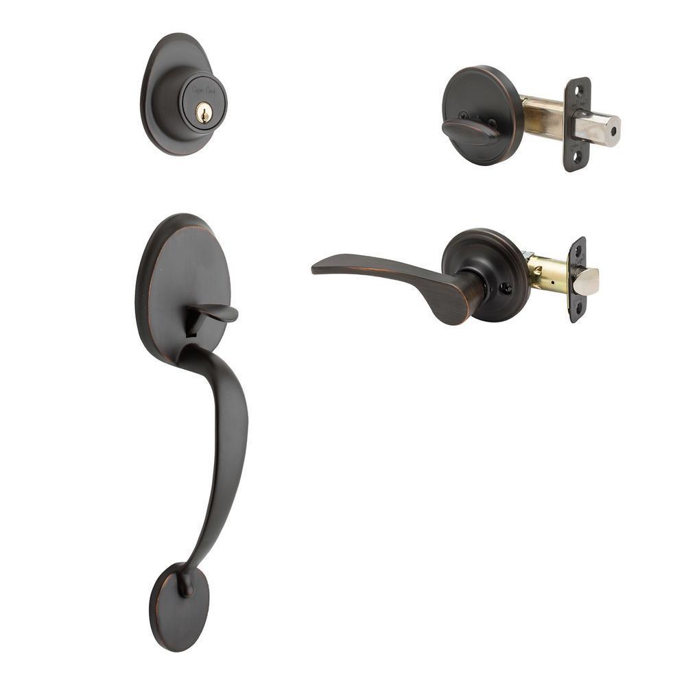 Mid Century Modern Tuscan Bronze Door Handleset with Right Hand Scandinavian Lever Trim