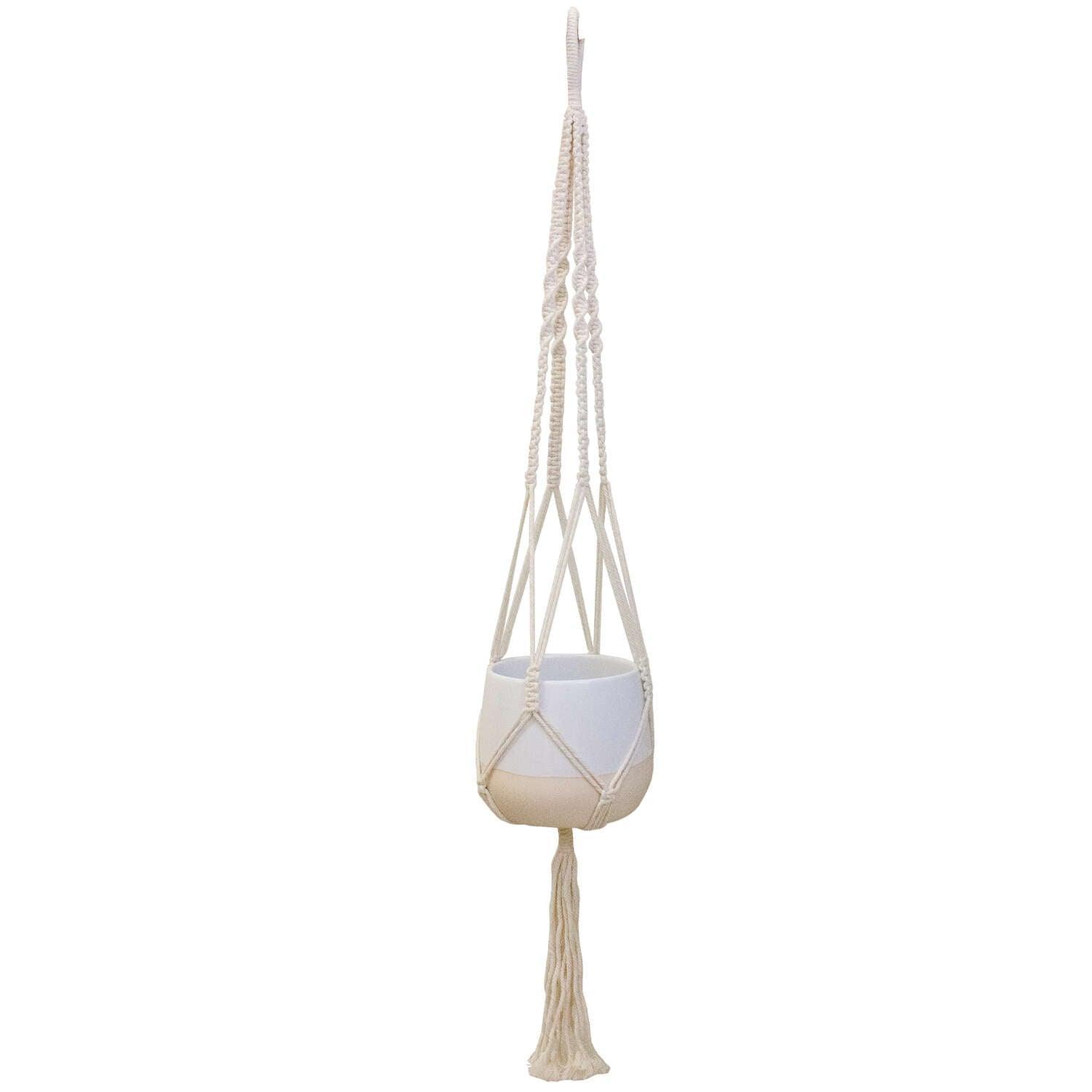Trendspot Macrame 5.5 in. D Ceramic Planter White