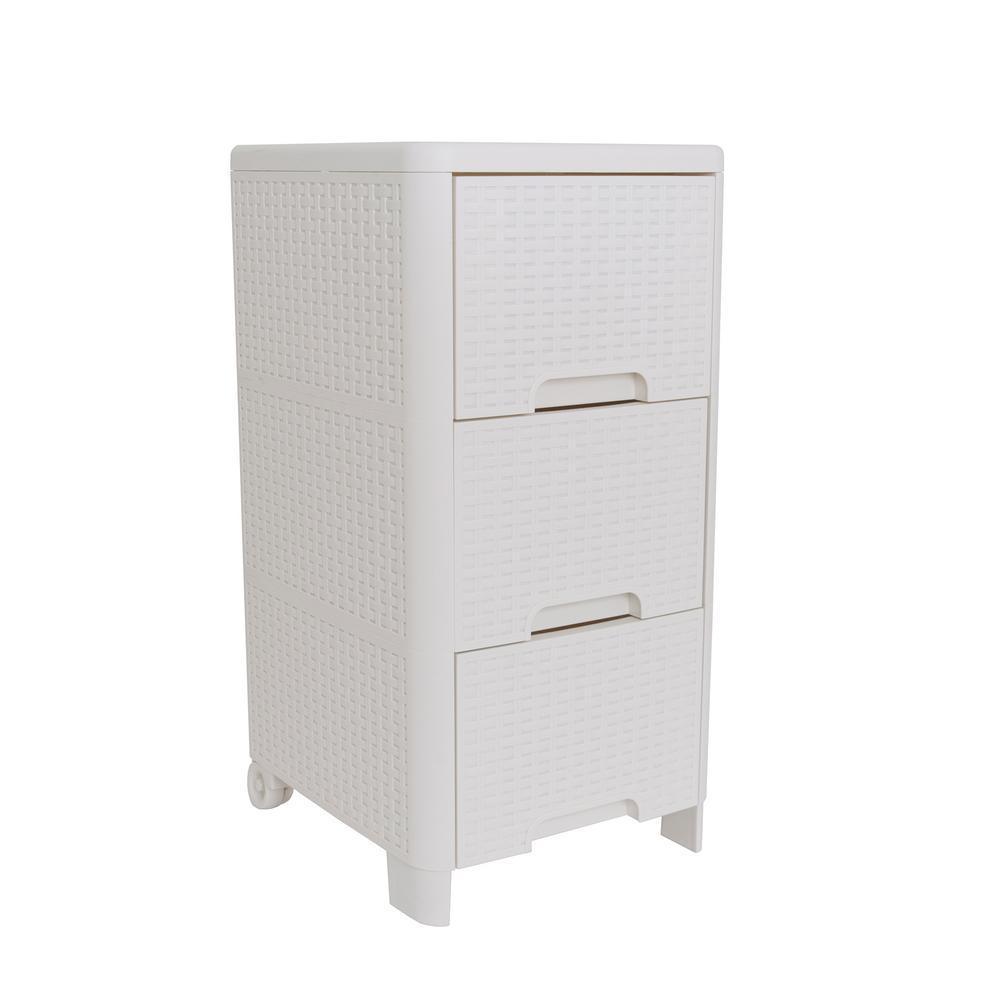 Rattan Style 3 Drawer Unit in Ivory