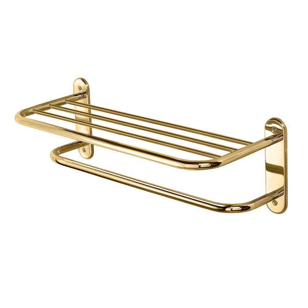 10.5 in. L x 8.45 in. H x 26.3 in. W Towel Bathroom Shelf in Brass