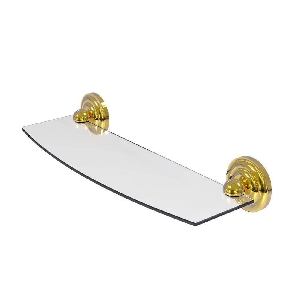 Prestige Que New 18 in. L x 3 in. H x 5 in. W Clear Glass Bathroom Shelf in Polished Brass
