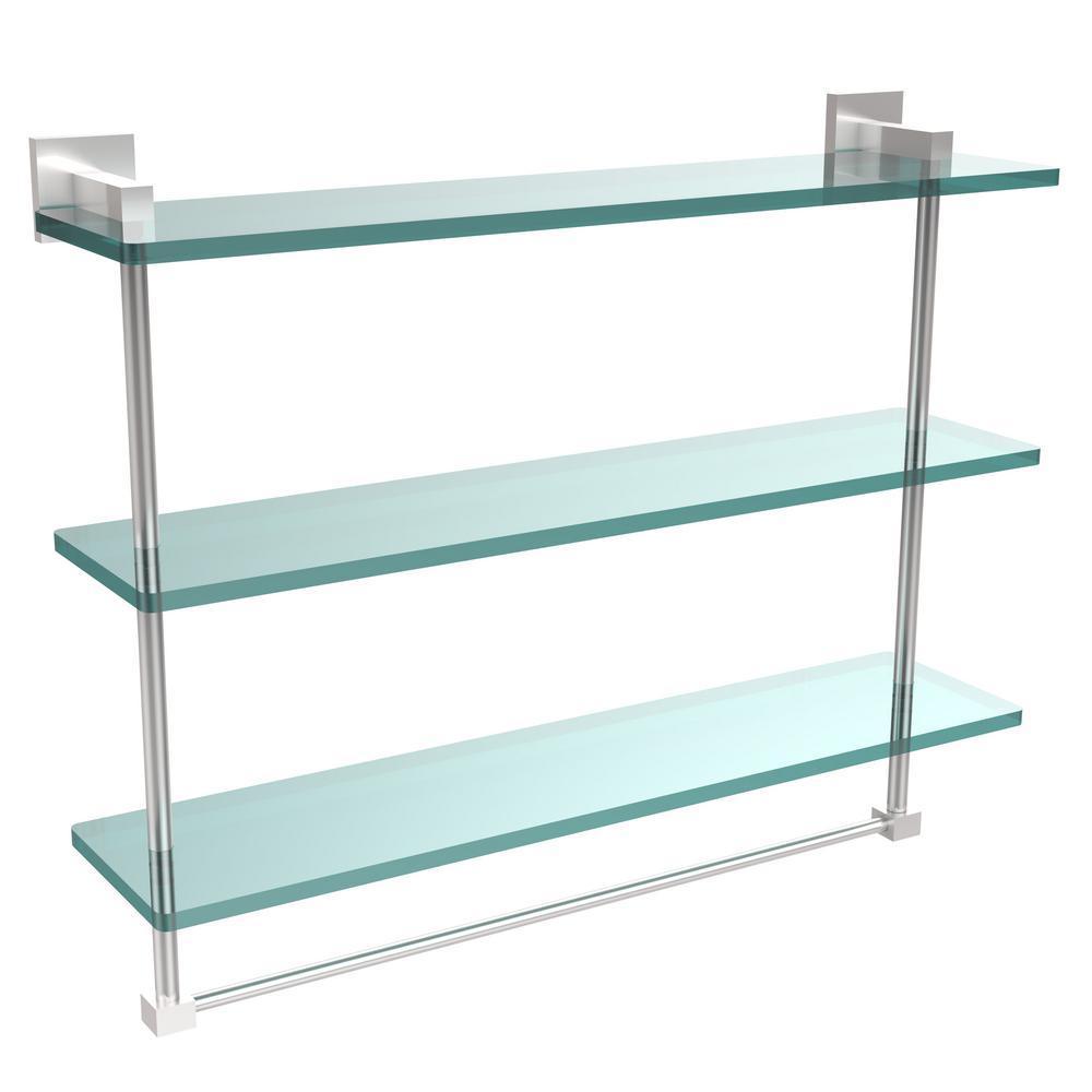 Montero 16 in. L x 18 in. H x 6-1/4 in. W 3-Tier Clear Glass Bathroom Shelf with Towel Bar in Satin Chrome