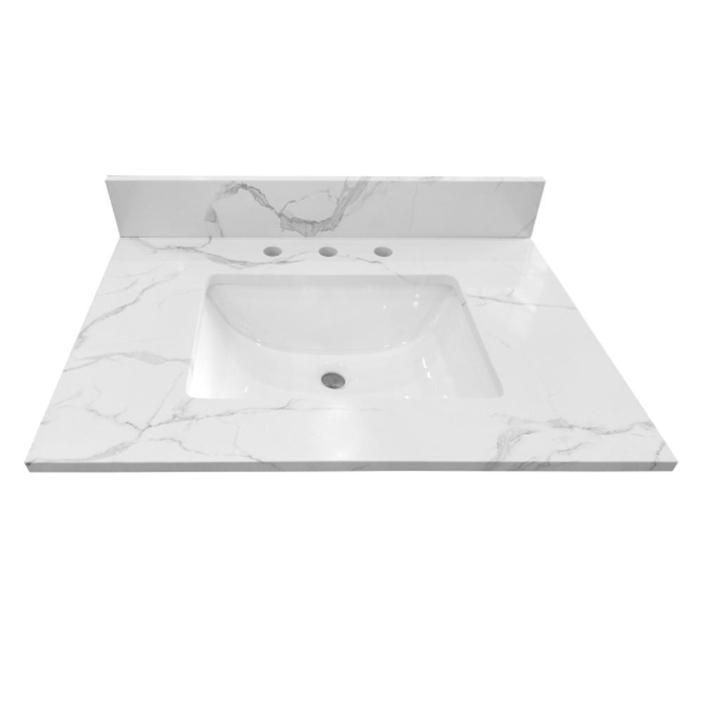 49 in. W x 22 in. D x 0.75 in. H Engineered Marble Vanity Top in Calacatta White with White Basin