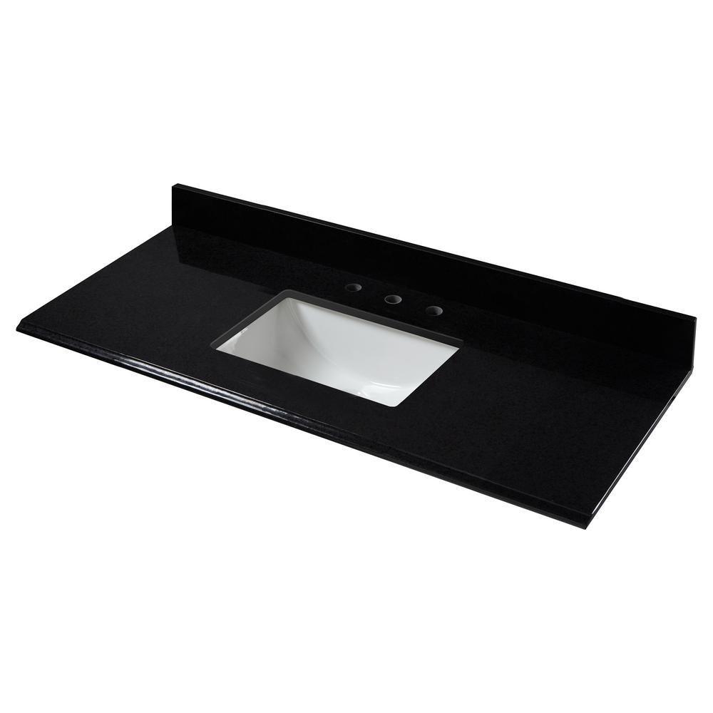 49 in. W x 22 in. D Granite Single Trough Sink Vanity Top in Midnight Black