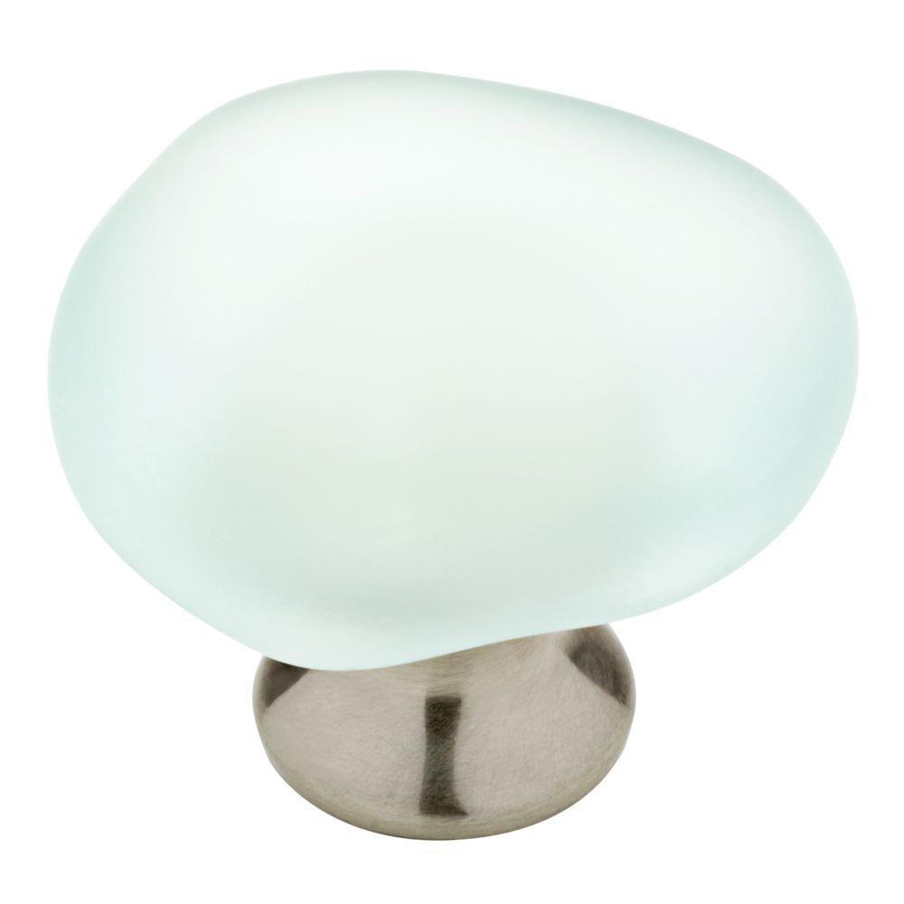 1-1/2 in. (38mm) Satin Nickel and Natural Aqua Sea Glass Cabinet Knob
