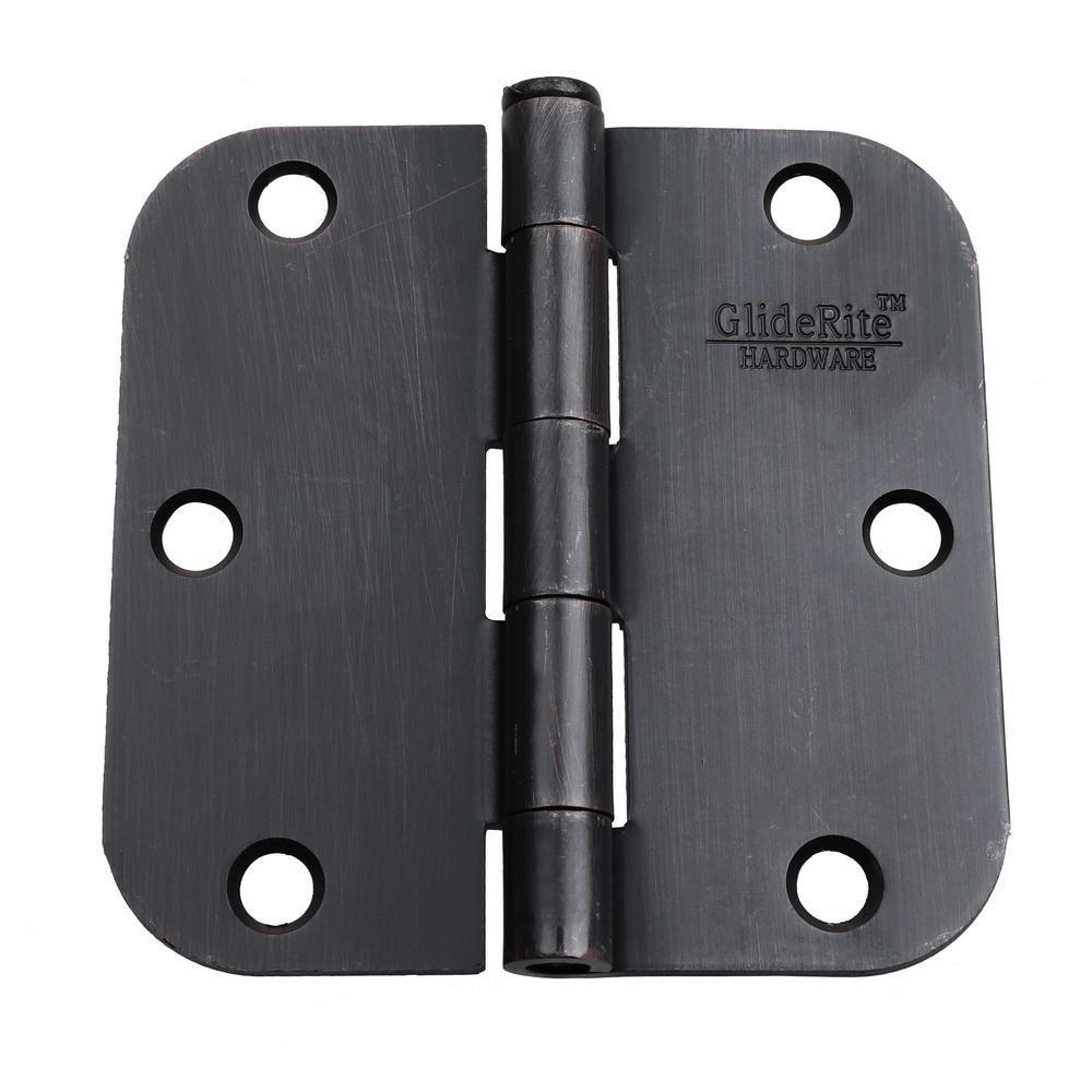 3-1/2 in. Oil Rubbed Bronze Steel Door Hinges 5/8 in. Corner Radius with Screws (24-Pack)