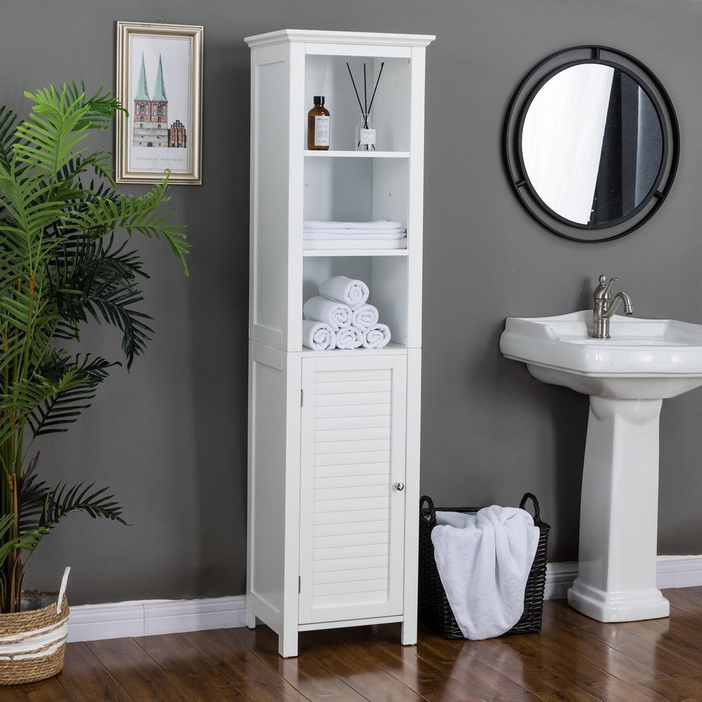 13.5 in. W x 17 in. D x 65.5 in. H Floor Cabinet with 3-Shelf and 1-door in White