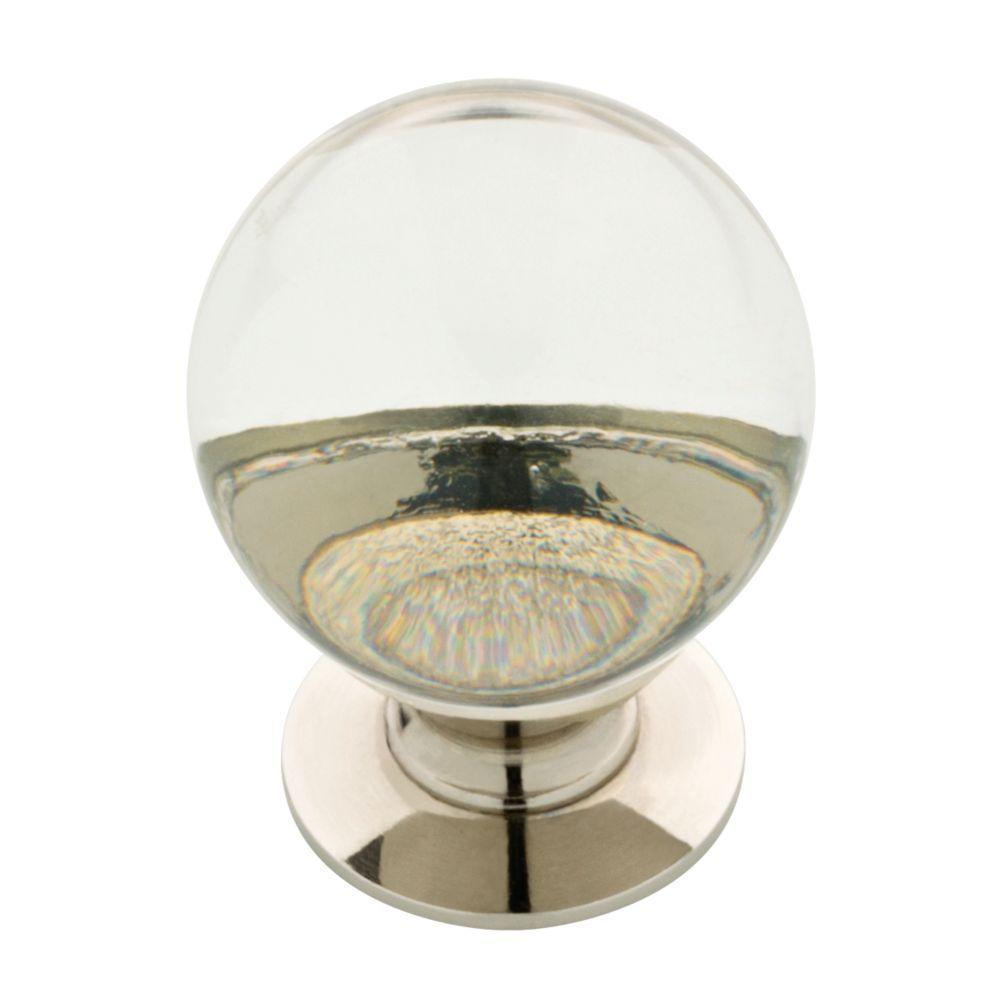 1-1/4 in. (32 mm) Polished Nickel and Clear Glass Ball Cabinet Knob