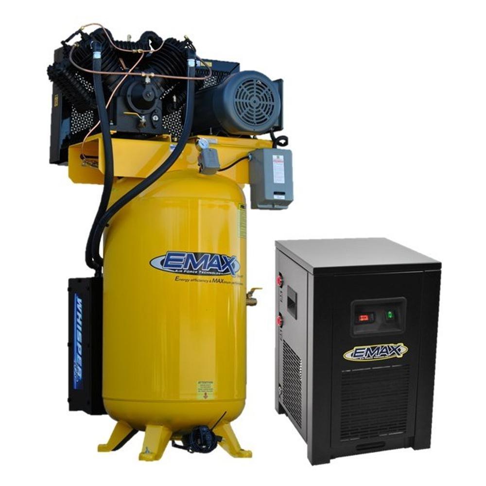 Industrial PLUS 80 Gal. 7.5HP 208-Volt 3-Phase 2-Stage Silent Air Electric Pressure Lube Air Compressor and 30 CFM Dryer