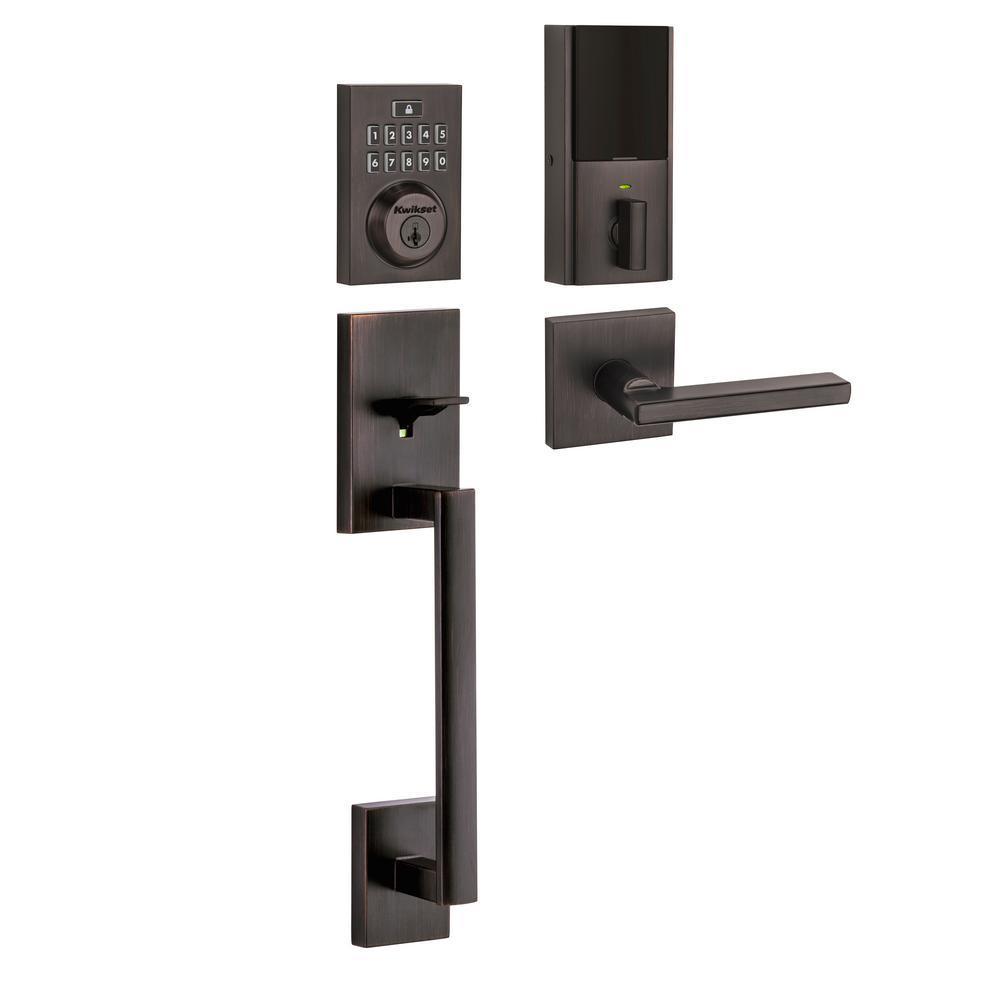 SmartCode 913 Contemporary Venetian Bronze Electronic Deadbolt with San Clemente Handleset and Halifax Interior Lever
