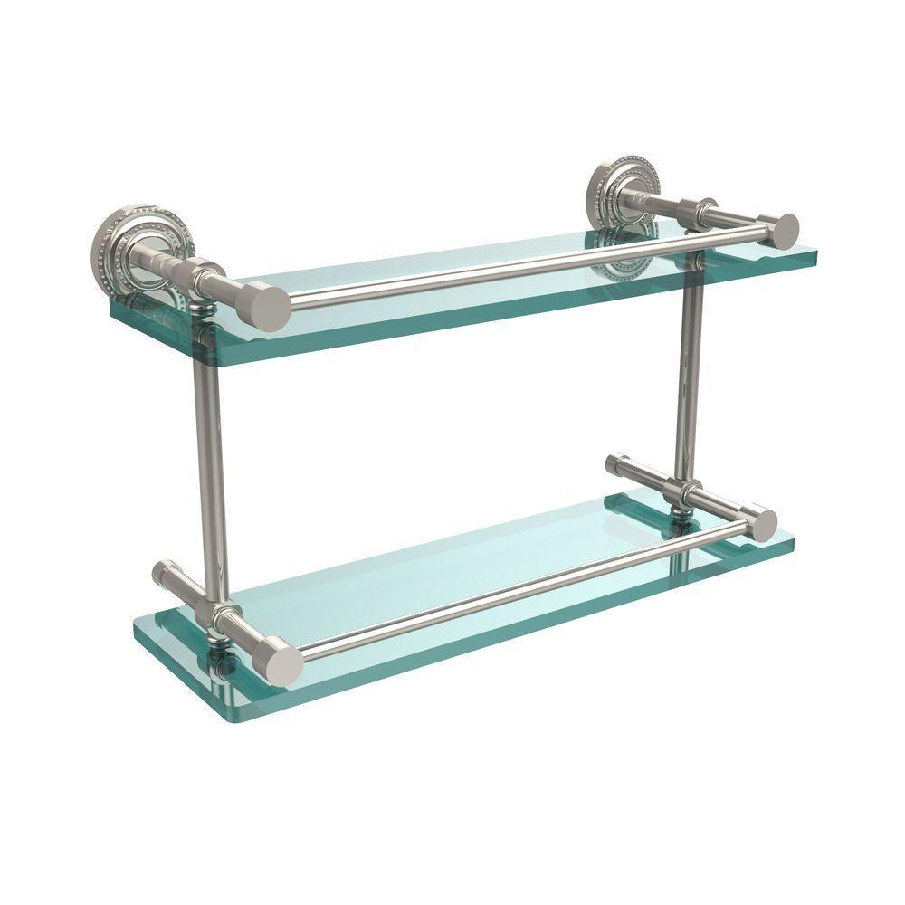 Dottingham 16 in. L x 8 in. H x 5 in. W 2-Tier Clear Glass Bathroom Shelf with Gallery Rail in Polished Nickel