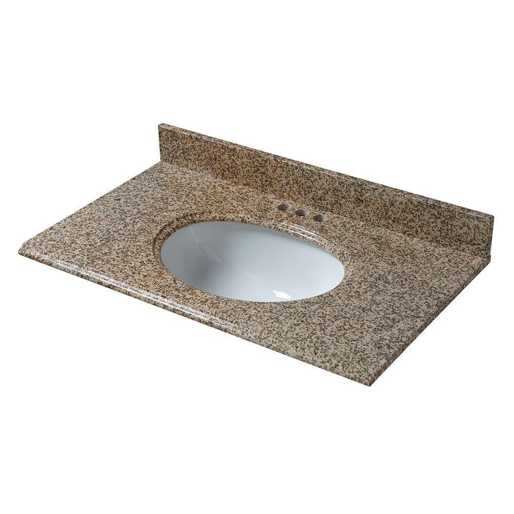 25 in. x 22 in. Granite Vanity Top in Montesol with White Bowl and 4 in. Faucet Spread
