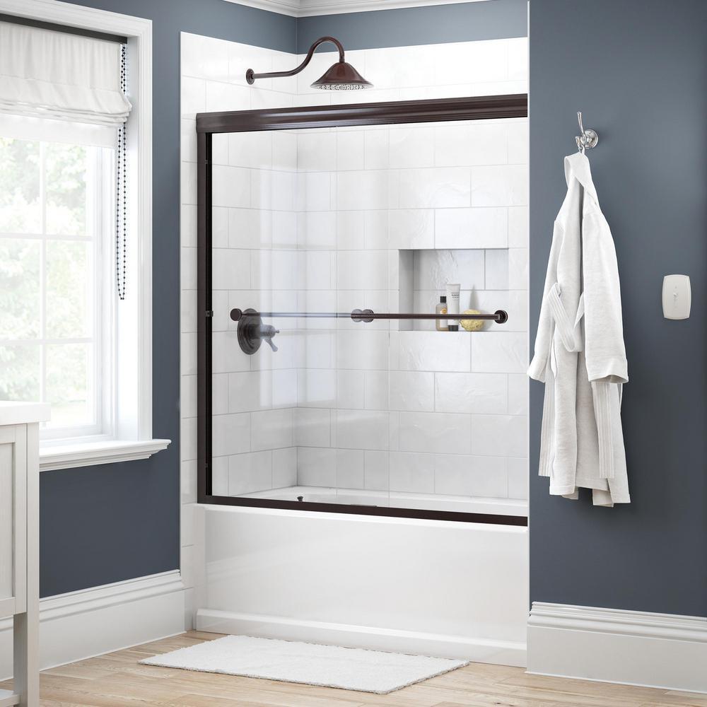 Crestfield 60 in. x 58-1/8 in. Traditional Semi-Frameless Sliding Bathtub Door in Bronze and 1/4 in. (6mm) Clear Glass