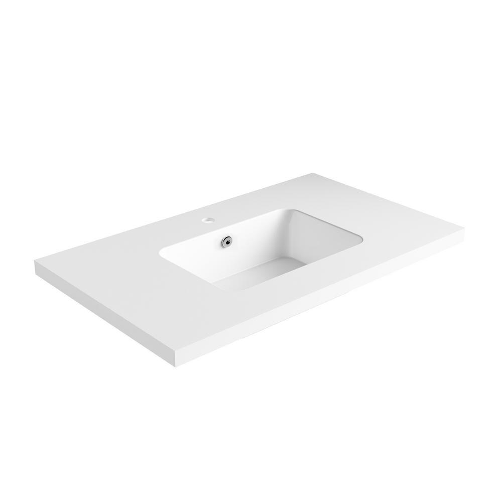 True 37 in. W Solid Surface Vessel Vanity Top in Matt White with Matt White Basin