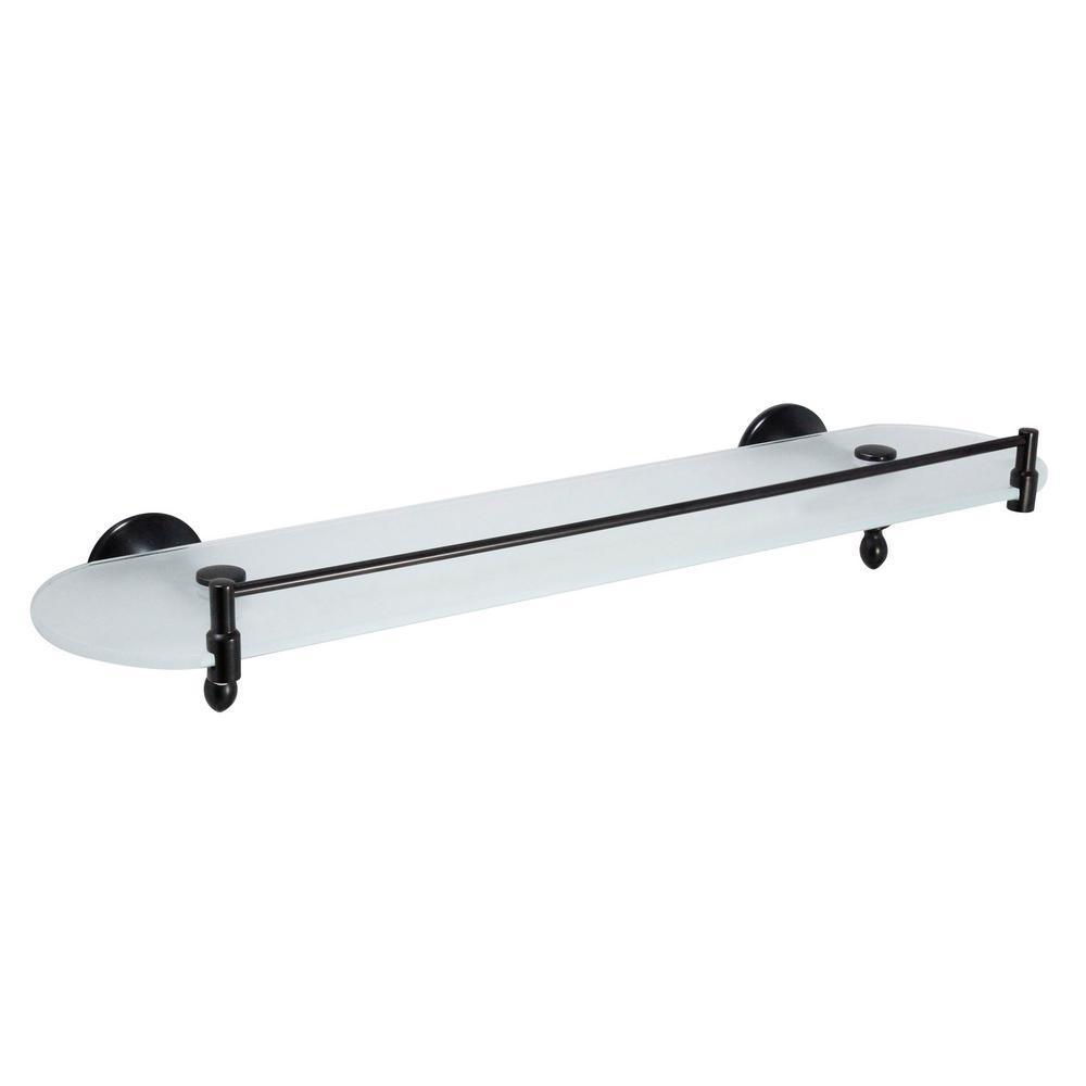 Antica 20 in. W Frosted Glass Shelf with Rail in Rubbed Bronze