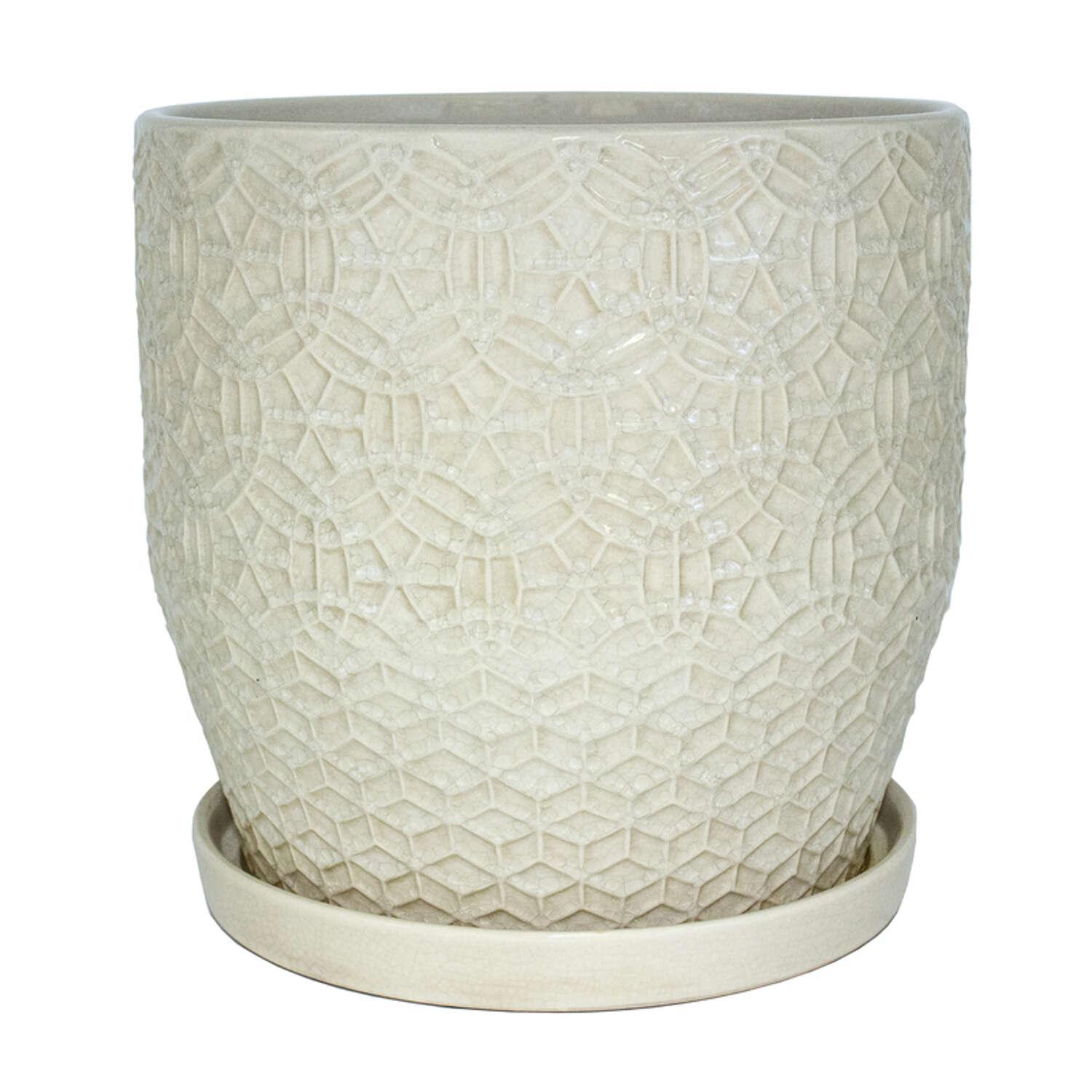 Trendspot Rivage 10 in. D Ceramic Crackle Planter White