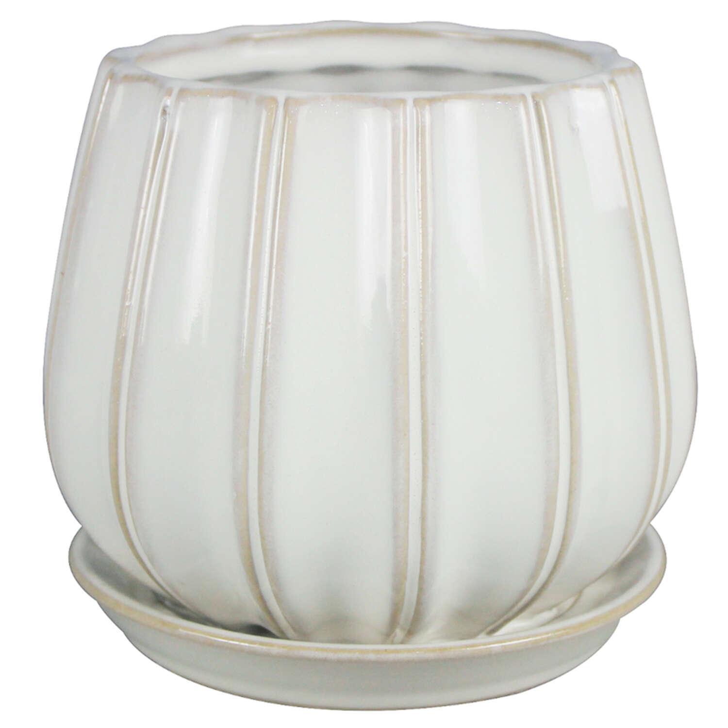 Trendspot Contour 8 in. D Ceramic Planter White