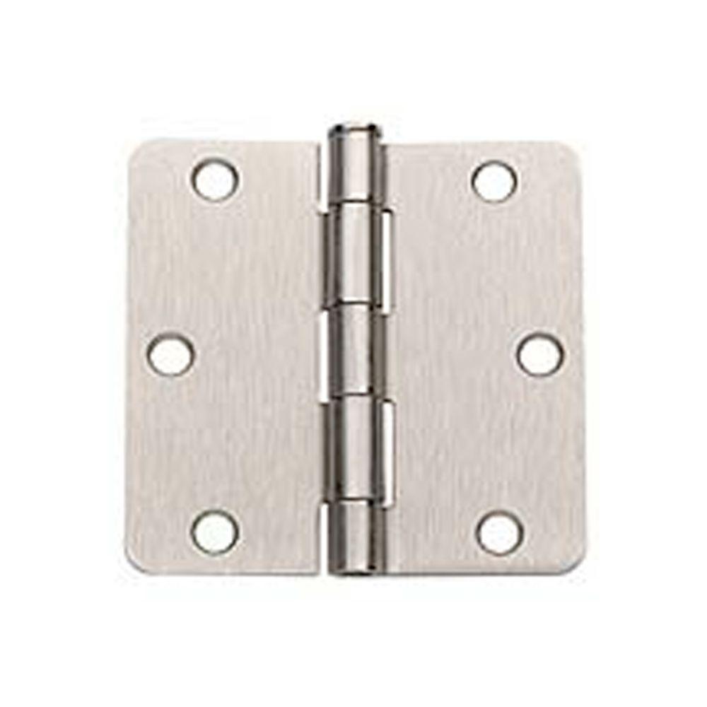 3.5 in. x 3.5 in. Satin Nickel Plain Bearing Steel Hinge with 1/4 in. Radius (Set of 2)