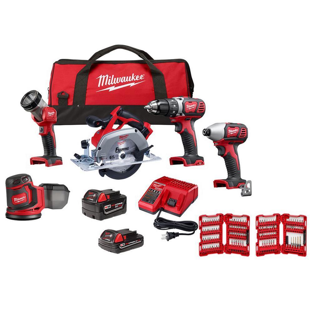 M18 18-Volt Lithium-Ion Cordless Combo Kit (5-Tool) with SHOCKWAVE Driver Bit Set (120-Piece)