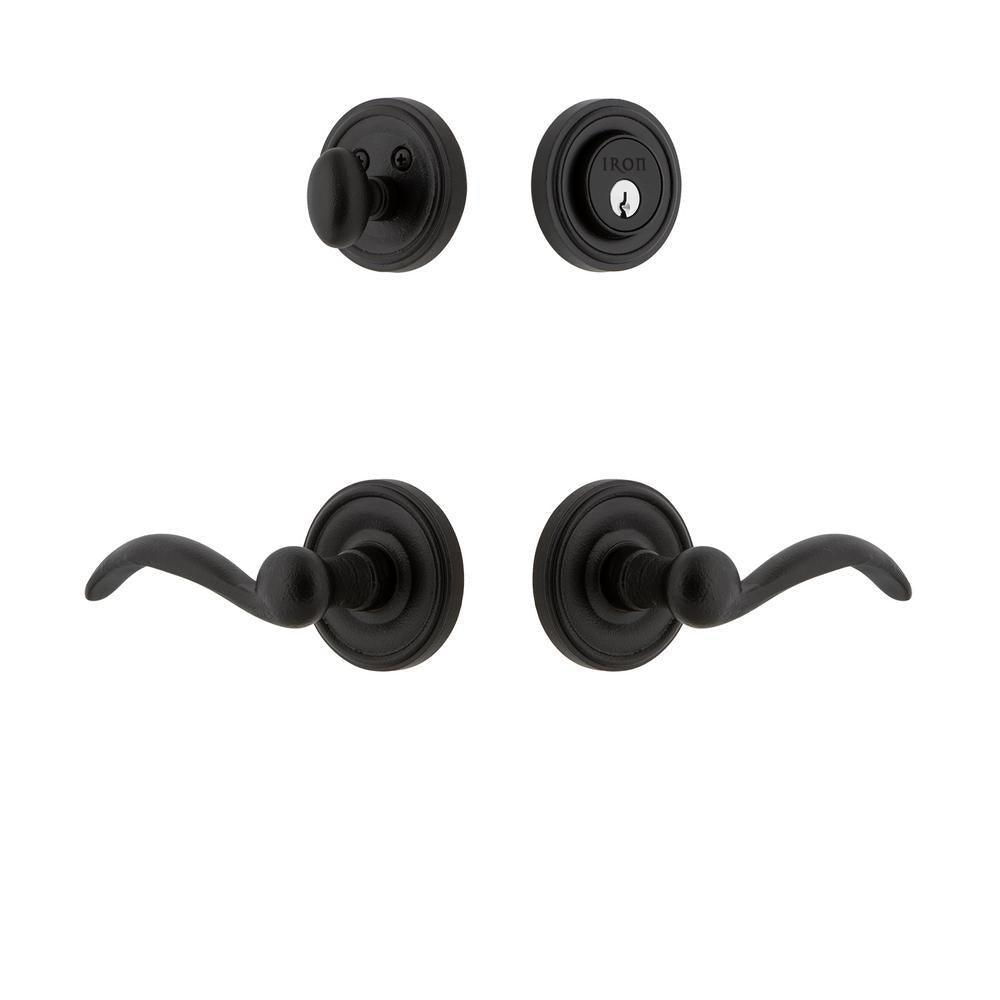 Loch Rosette Black Iron Door Handleset Combo Pack with Tine Door Lever