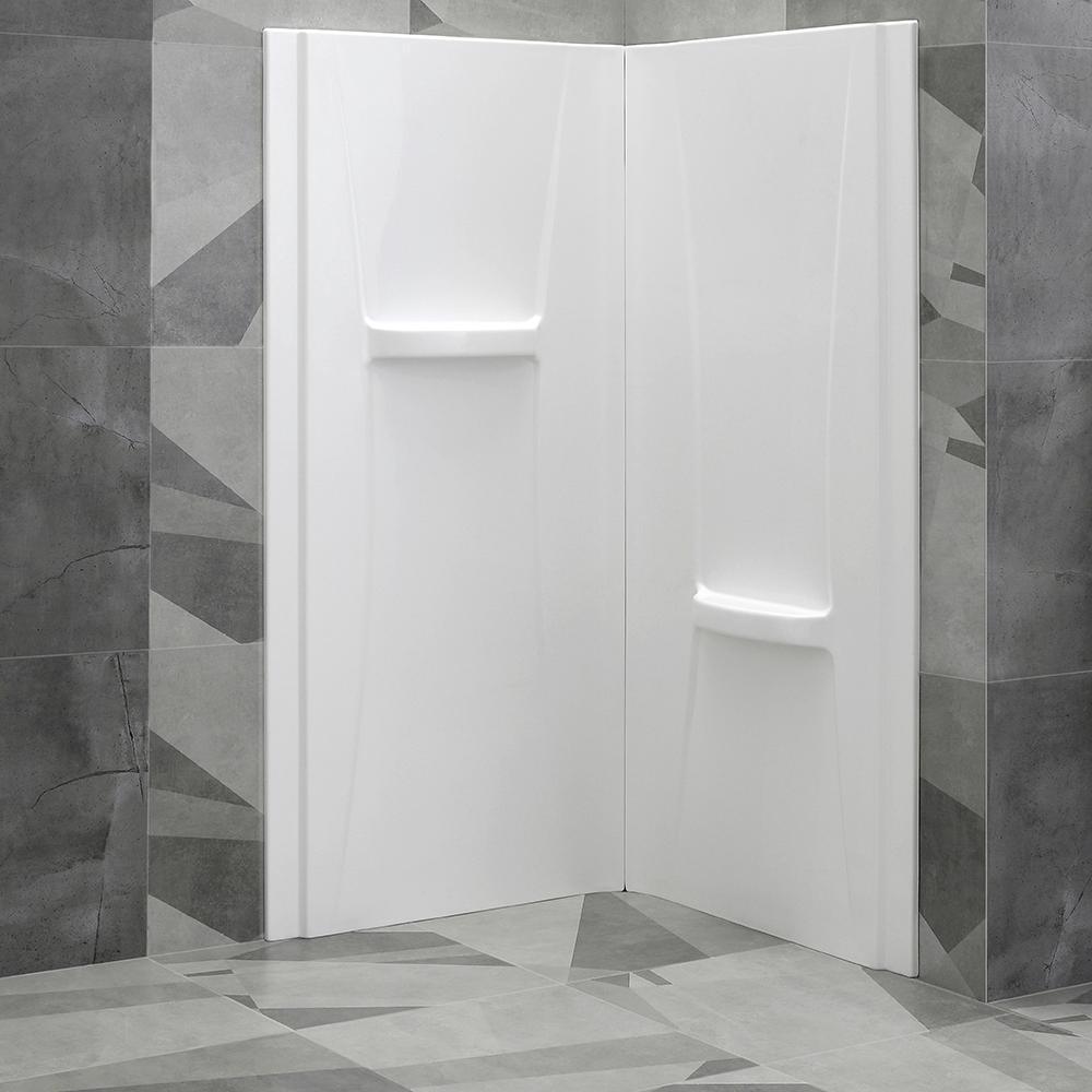 33 in. x 33 in. x 73 in. 2-Piece Direct-to-Stud Corner Shower Wall Set in White
