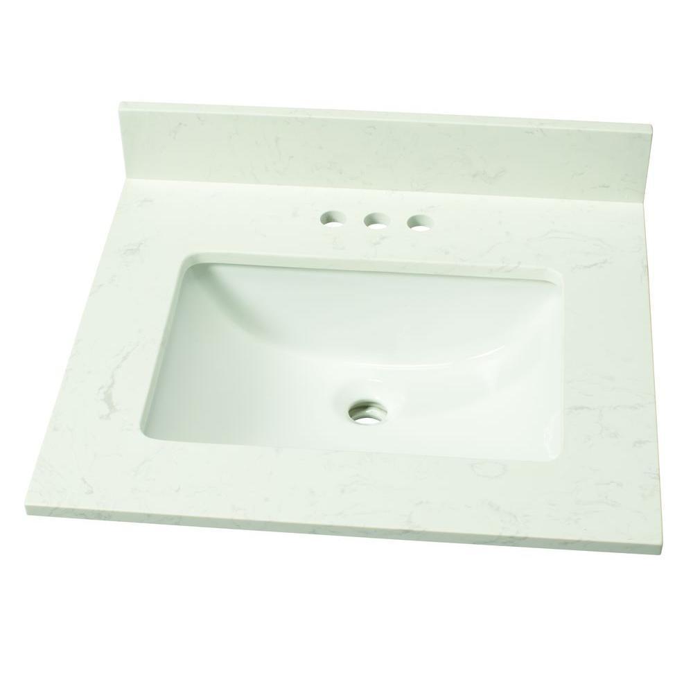 25 in. W Engineered Marble Single Sink Vanity Top in Vanilla Sky with White Sink