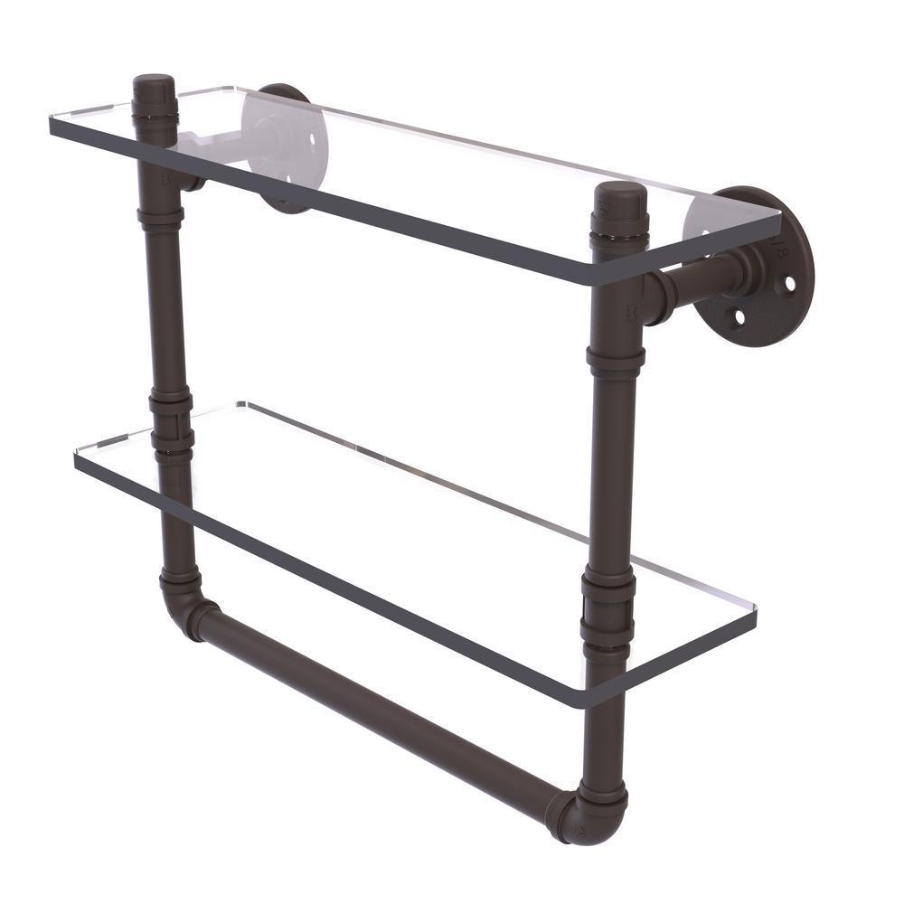 Pipeline Collection 16 in. Doulbe Glass Shelf with Towel Bar in Oil Rubbed Bronze