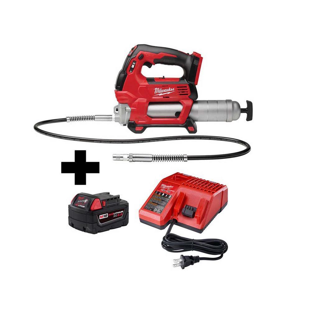 M18 18-Volt Lithium-Ion Cordless Grease Gun 2-Speed W/M18 Starter Kit W/one 5.0 Ah Battery and Charger